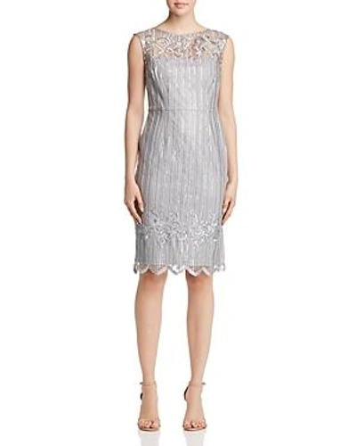 Shop Adrianna Papell Embellished Sheath Dress In Silver