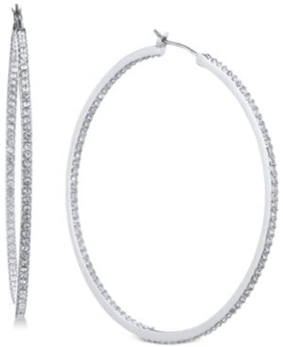 Shop Givenchy Pave 2" Medium Hoop Earrings In Silver