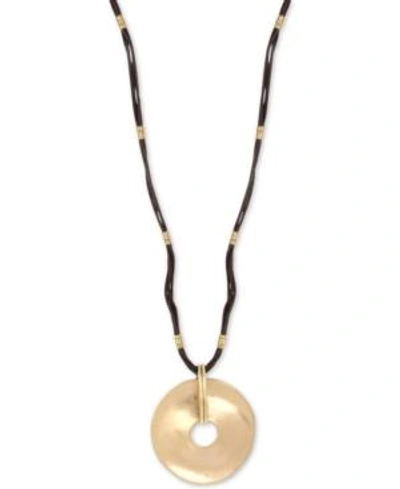 Shop Robert Lee Morris Soho Gold-tone Disc & Leather Pendant Necklace, 28" + 3" Extender