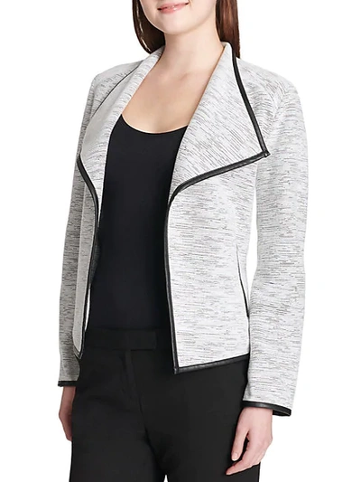 Shop Calvin Klein Heathered Knit Flyaway Jacket In Grey-black