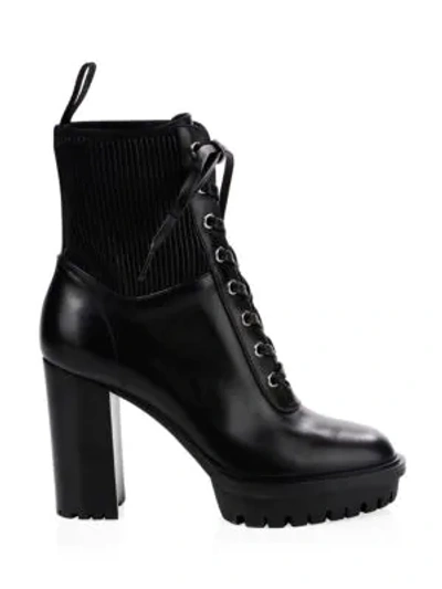 Shop Gianvito Rossi Leather Lace-up Stretch Bootie In Black