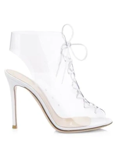Shop Gianvito Rossi Helmut Lace-up Pvc & Leather Booties In White