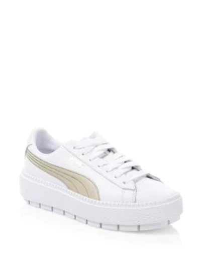 Puma Platform Trace Varsity Sneakers In White/ Metallic Gold | ModeSens