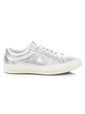 one star metallic leather low top