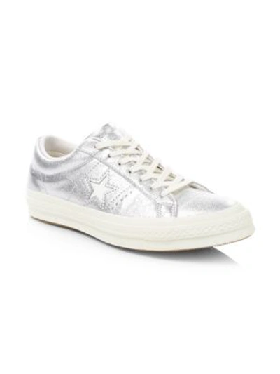 Shop Converse One Star Metallic Leather Sneakers In Silver