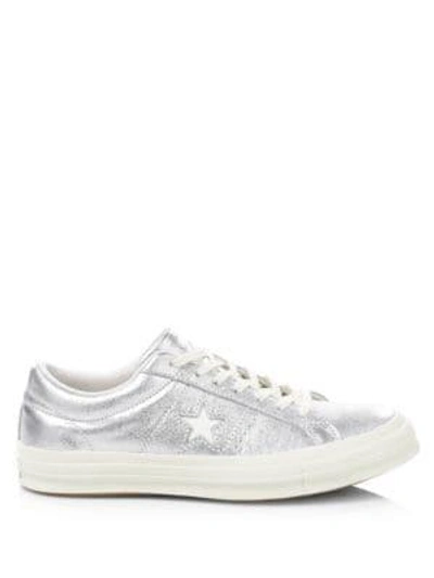 Shop Converse One Star Metallic Leather Sneakers In Silver