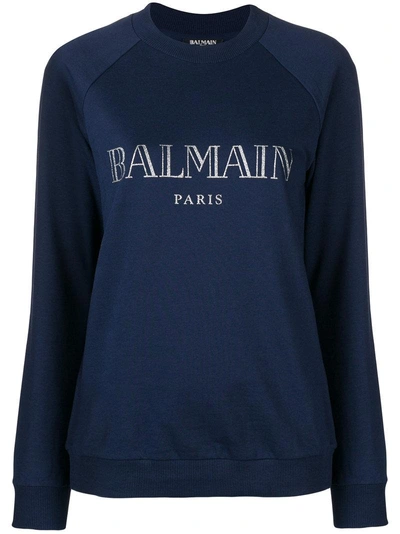 Shop Balmain Logo Print Sweatshirt - Blue