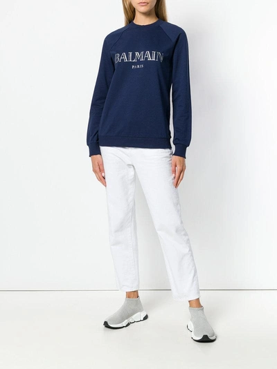 Shop Balmain Logo Print Sweatshirt - Blue