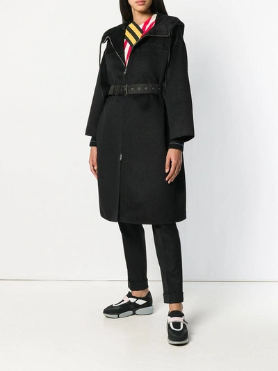 Shop Prada Hooded Belted Coat - Black
