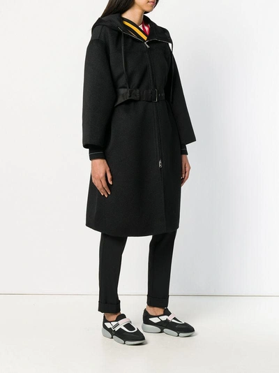Shop Prada Hooded Belted Coat - Black