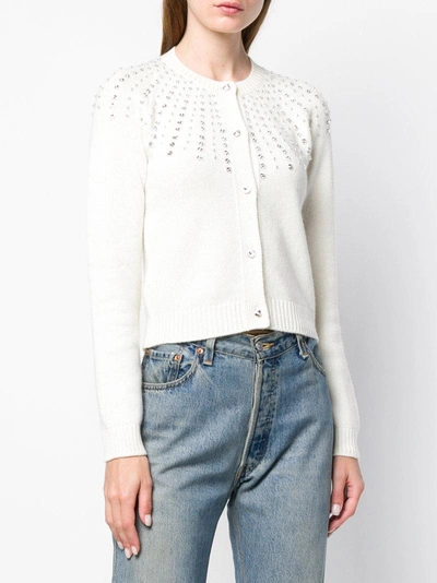 Shop Miu Miu Cashmere Embellished Cardigan - White