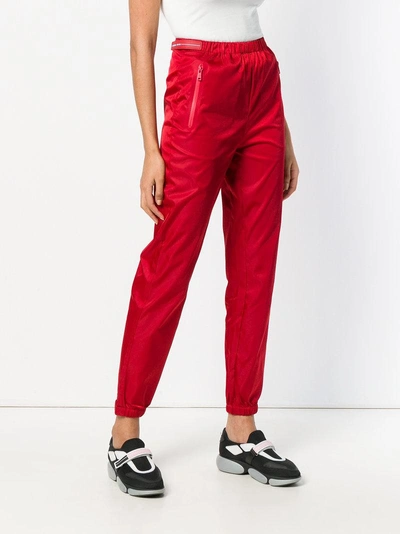 Shop Prada Tapered Track Pants In Red