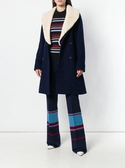 Shop Jw Anderson Shearling Collar Coat In Blue