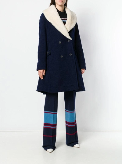 Shop Jw Anderson Shearling Collar Coat In Blue