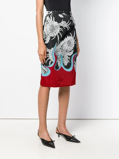 Shop Prada Floral And Flame Print Pencil Skirt - Black