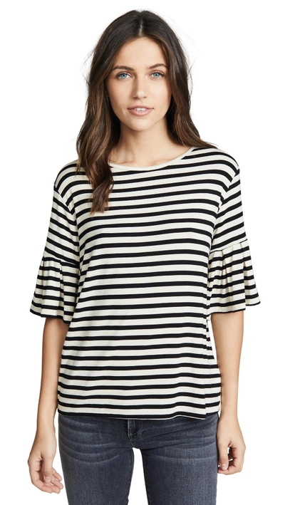 Shop Z Supply Striped Ruffle Tee In Pearl/black