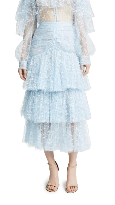 Shop Rodarte Tiered Lace Skirt In Light Blue