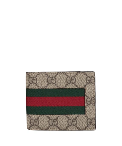 Shop Gucci Web Trimmed Gg Supreme Wallet In Beige