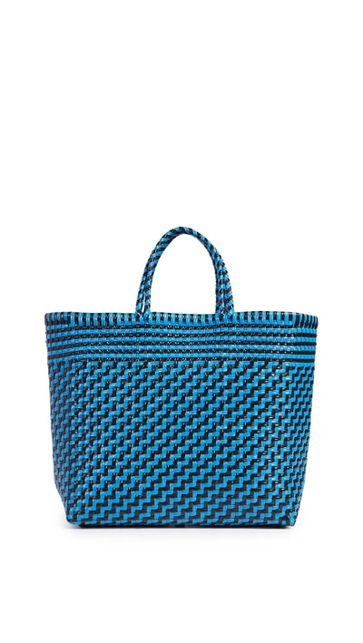 Shop Truss Medium Handwoven Tote Bag In Black/blue