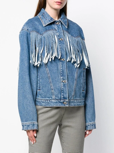 Shop Msgm Fringed Denim Jacket In Blue