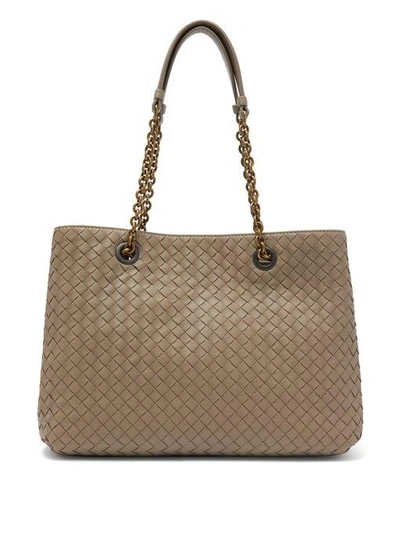 Bottega Veneta Blue Intrecciato Leather Double Chain Tote Bottega Veneta