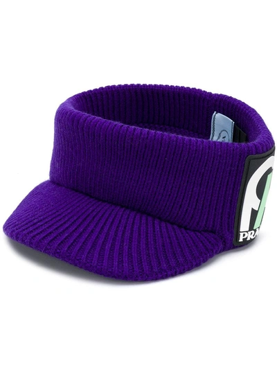 Shop Prada Ribbed-knit Visor - Purple In Pink & Purple