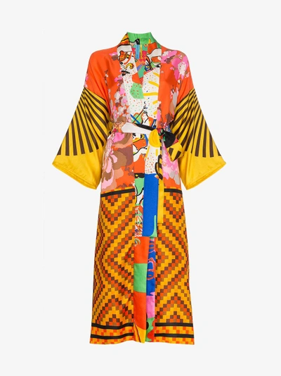 Shop Rianna + Nina Silk 10k Kimono Robe In Multicolour