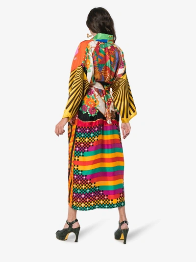 Shop Rianna + Nina Silk 10k Kimono Robe In Multicolour