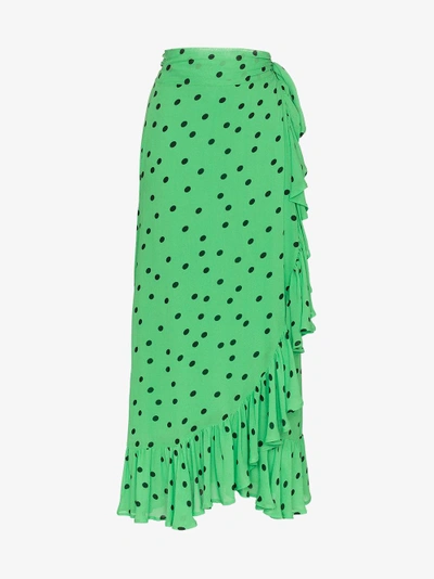 Shop Ganni Georgette Long Skirt In Green