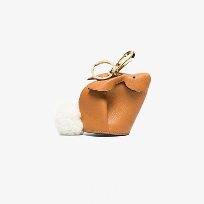 Shop Loewe Camel Bunny Leather Shearling Tail Bag Charm In Brown