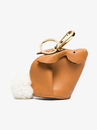 Shop Loewe Camel Bunny Leather Shearling Tail Bag Charm In Brown