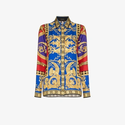Shop Versace Printed Buttoned Up Silk Shirt In Red