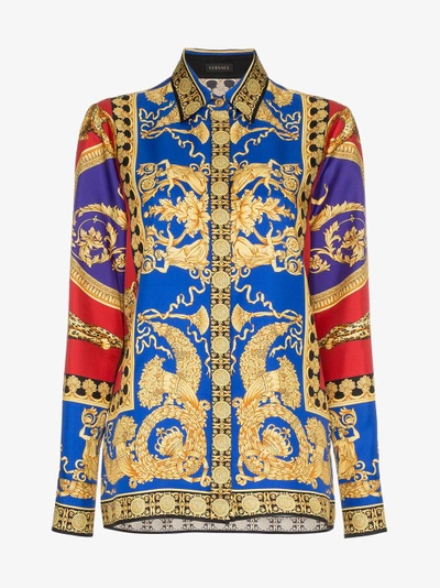 Shop Versace Printed Buttoned Up Silk Shirt In Red