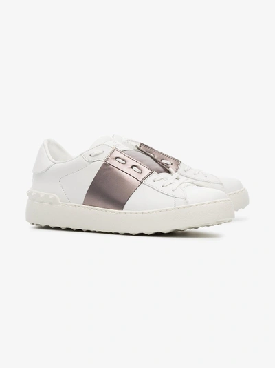 Shop Valentino White And Metallic Bronze Garavani Open Leather Sneakers In Weiss