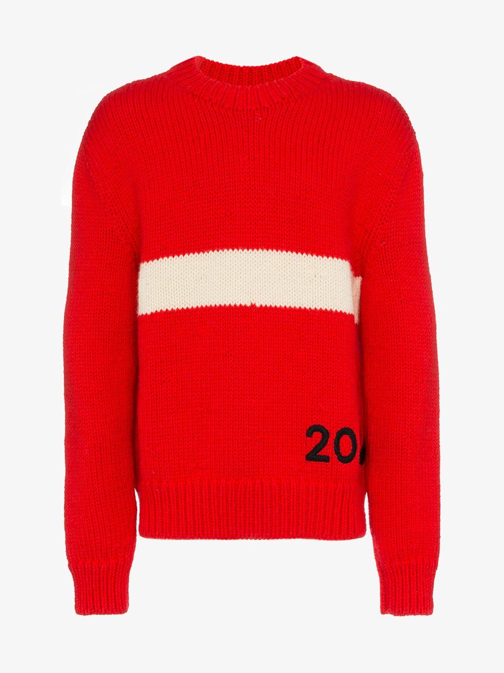 Calvin Klein 205w39nyc Logo & Stripe Wool Knit Sweater In Red | ModeSens