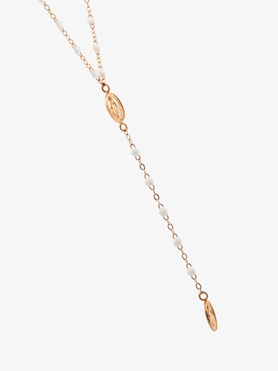 Shop Gigi Clozeau 18k Rose Gold Madone Beaded Necklace In White