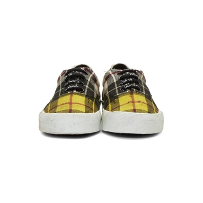 Shop Palm Angels Yellow Distressed Tartan Sneakers