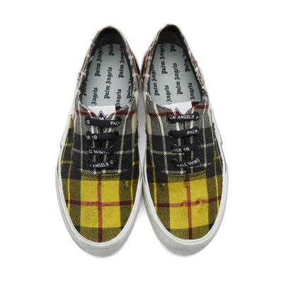 Shop Palm Angels Yellow Distressed Tartan Sneakers