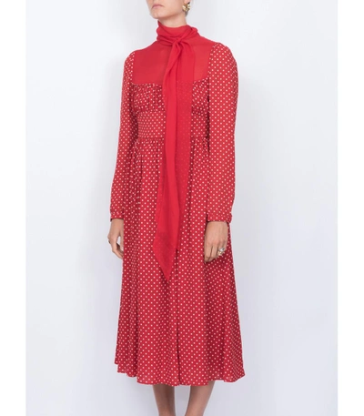 Shop Valentino Polka Dot Midi Dress In Red