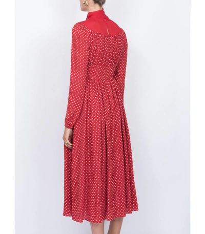 Shop Valentino Polka Dot Midi Dress In Red