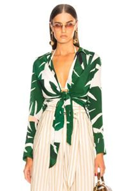 Shop Adriana Degreas For Fwrd Tie Front Top In Green