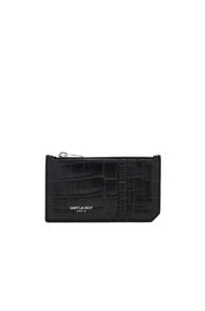 Shop Saint Laurent Matte Croc Zipped Fragments Credit Card Case In Black