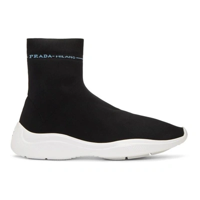 Shop Prada Black Knit High-top Sneakers