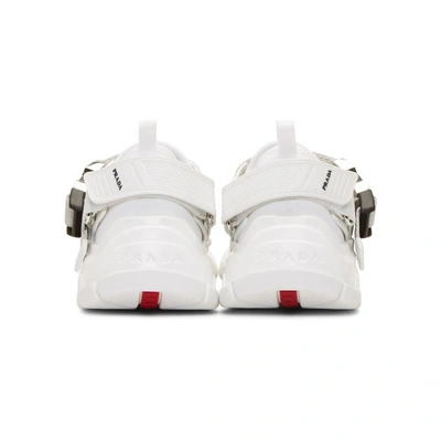 Shop Prada White Buckled Neoprene Sneakers In F0w5v White