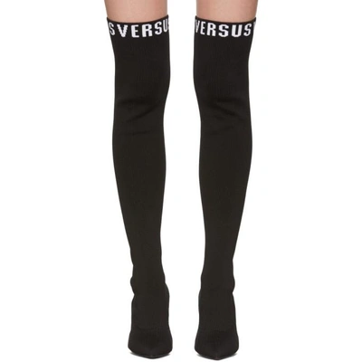 Shop Versus Black Logo Sock Boots In F042 Black