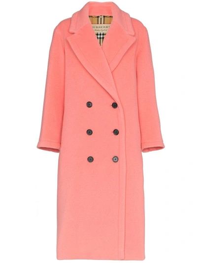Shop Burberry Walsingham Double Breasted Virgin Wool Cashmere Blend Coat In Pink & Purple