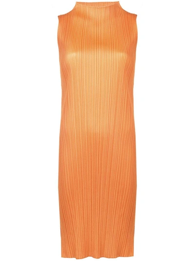 Shop Issey Miyake Pleats Please By  Pleated Slit Dress - Yellow