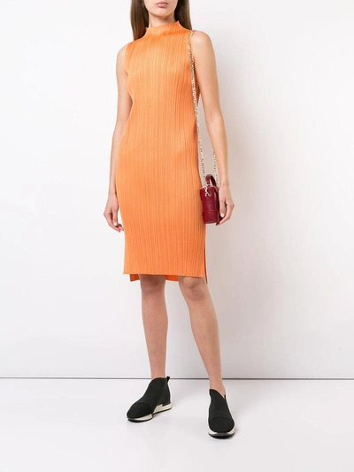 Shop Issey Miyake Pleats Please By  Pleated Slit Dress - Yellow