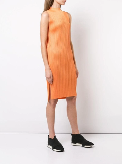 Shop Issey Miyake Pleats Please By  Pleated Slit Dress - Yellow