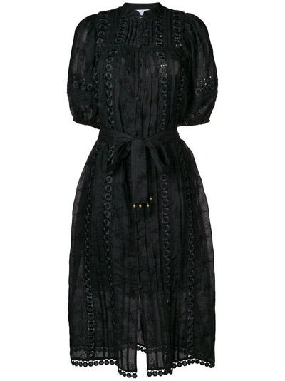 Shop Zimmermann Embroidered Belted Dress - Black